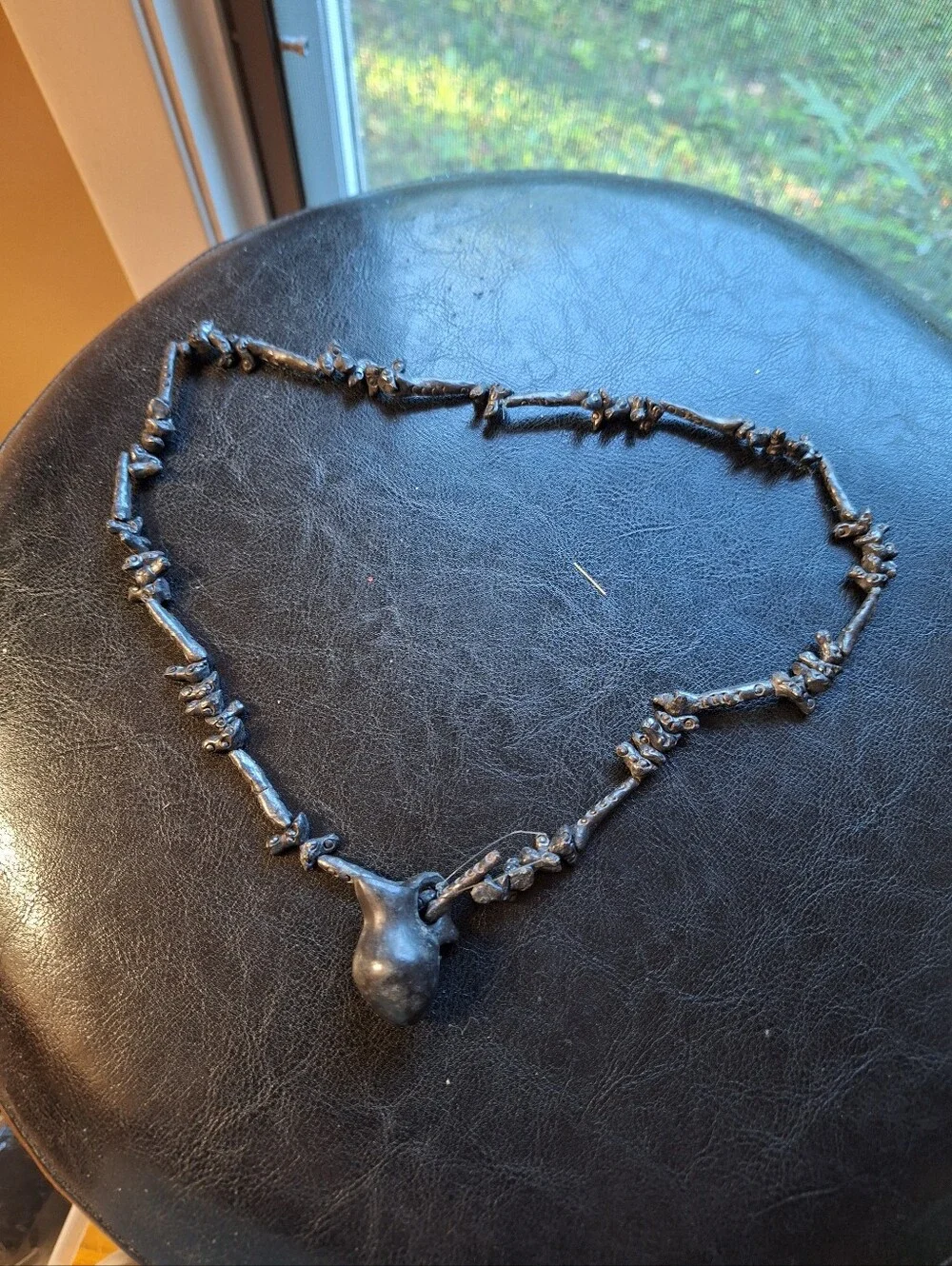 Mexican  Black Pottery Bird Pot Fetish Folk Art Bead Necklace